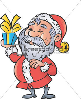 Cartoon Santa with a christmas gift