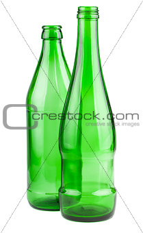 Two empty green bottles