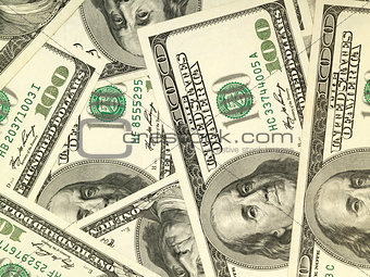Money background from hundred bucks banknotes