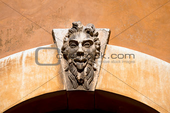 Grotesque Mask on an Old Arch Keystone - Verona Italy