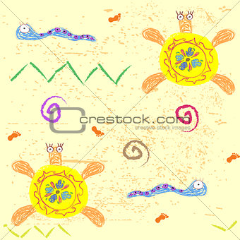 Abstract seamless pattern with turtles