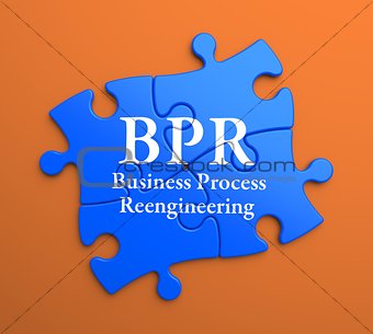 BPR on Blue Puzzle Pieces. Business Concept.