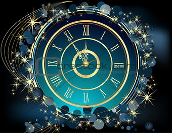 Gold Happy New Year  background  with clock
