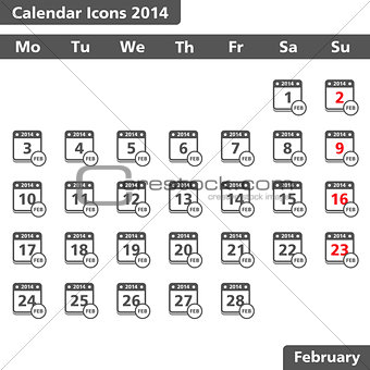 Calendar icons, February 2014