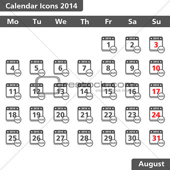 Calendar icons, August 2014