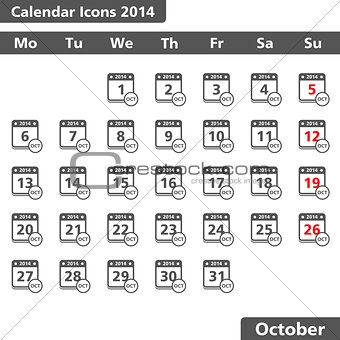 Calendar icons, October 2014