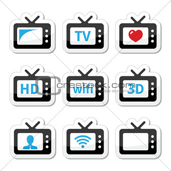TV set, 3d, HD vector icons set