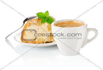 coffee with apple biscuit and a leaf of mint