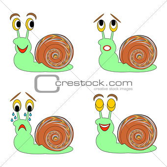 A funny snail expressing different emotions