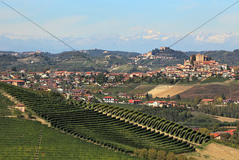 Small italian town on hills of Piedmont, Italy.