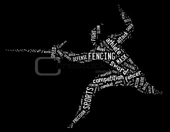 fencing pictogram with related wordings on black background