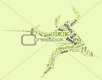 fencing pictogram with related wordings on green background