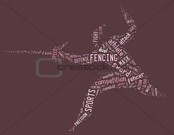 fencing pictogram with related wordings on pink background