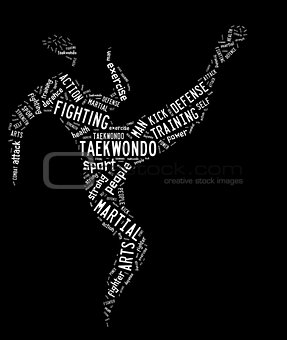 taekwondo pictogram with related wordings on black background