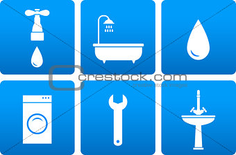 bath objects on blue background