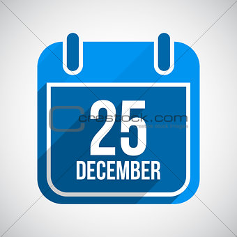 December 25 Calendar Icon. Flat Icon With Long Shadow. Christmas Day. Vector Background.
