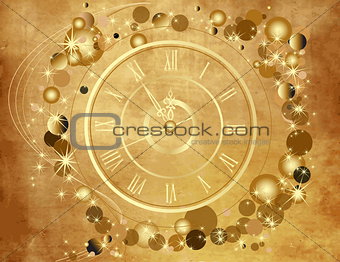 Gold Happy New Year  background  with clock
