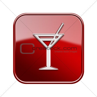 wineglass icon glossy red, isolated on white background.