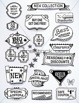 Sales messages set of promotional english text labels
