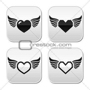 Heart with wings buttons set