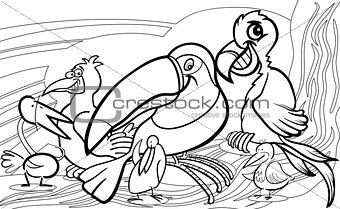 exotic birds group coloring page
