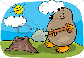 mole with shovel cartoon illustration