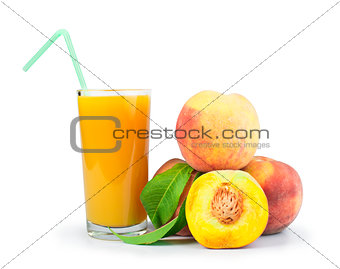 Peaches and glass with juice