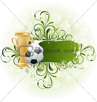 Grunge floral football card with ball and prize
