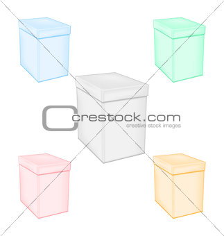 Set colorful closed unprinted boxes