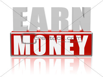 earn money in red white banner - letters and block