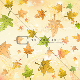 autumn leaves over old paper retro background