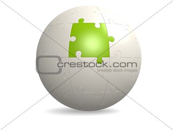 White round puzzle with green