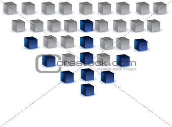 Blue arrow made of 3d cubes - leader concept