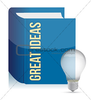 Great ideas book and lightbulb illustration design over white