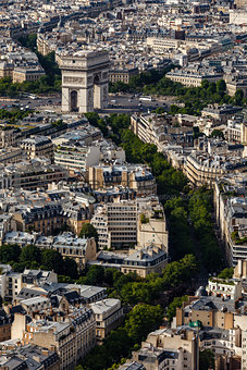 Aerial View on Arch de Triumph from the Eiffel Tower, Paris, Fra