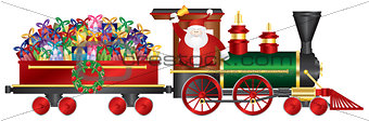 Santa Claus on Train Delivering Presents Illustration