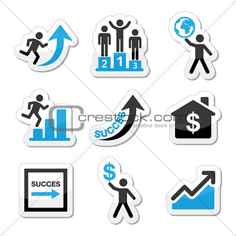 Success in business, self development icons set