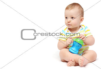 baby boy with milk bottle