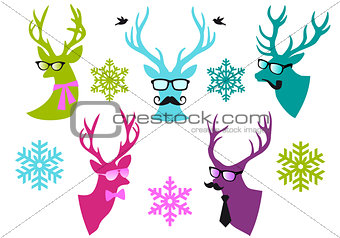 Christmas deer heads, vector set