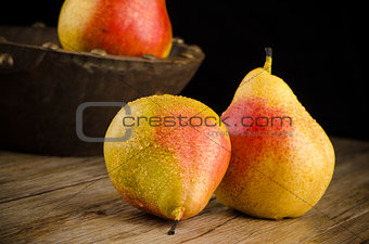 Pears in a Wood Bowl