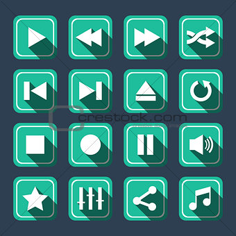 Emerald Multimedia Vector Icons With Long Shadow