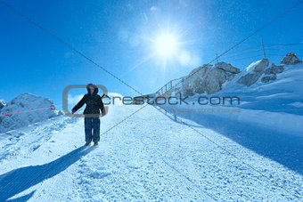 Woman on winter Dachstein mountain massif