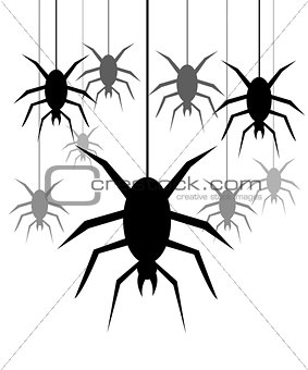 Background with spiders hanging on a web