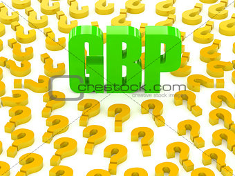GBP sign surrounded by question marks.