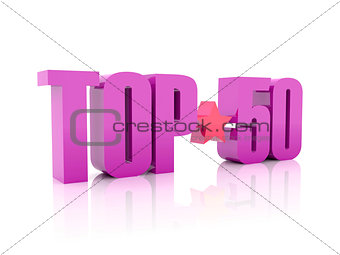 Top fifty violet word isolated on white background.