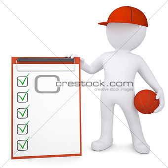 3d basketball player with the checklist