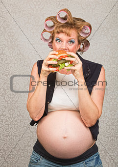 Hungry Pregant Woman Eating