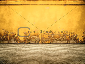 Empty Yellow Rusty Steel Room