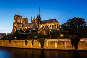 Notre Dame de Paris Cathedral and Seine River in the Evening, Pa