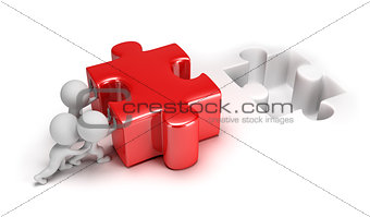 3d small people pushing puzzle
